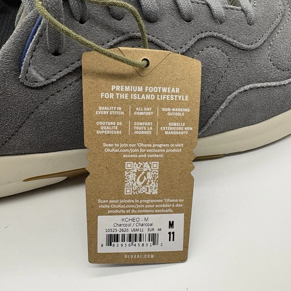 Olukai Men's Koheo Sneakers Suede Charcoal‎ / Charcoal Size 11 Casual Dress NWOB